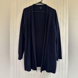 Talbots Women's Navy Blue 100% Merino Wool Longlined Cardigan Size LARGE